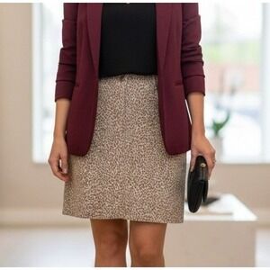Vintage LIZ CLAIBORNE 10‎ Leopard Print Denim Jeans Skirt Tan Brown Casual Short